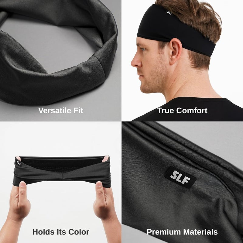 SLEEFS Sweat Bands Headbands Men & Women - Cooling Sports Mens Headband for Running, Football, Basketball, Cycling, Workout - Sweat Moisture Wicking Head Band Stretch Fit, Non-Slip Design - One Size - Image 4